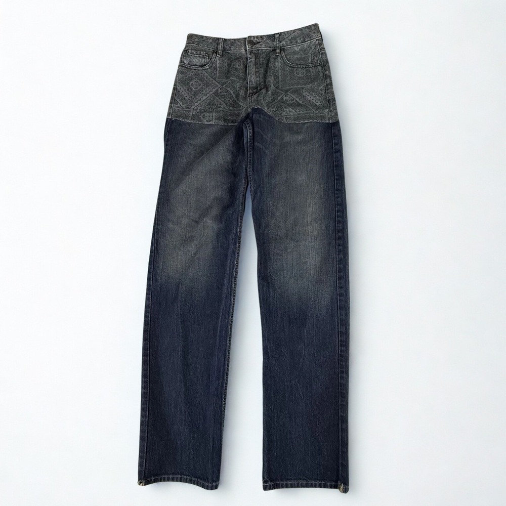 Upcycled High Rise Festival Jeans Womens 29 Blue Gray Patched Hybrid Denim Pants